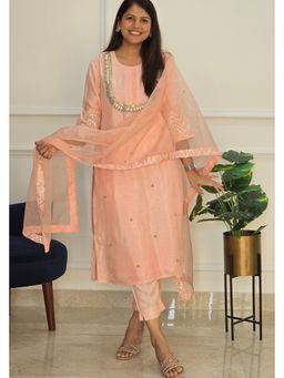 Pink Tree - Peach Silk Embellished/Sequined Kurta with Pant and Dupatta