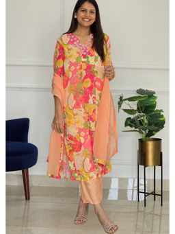 Pink Tree - Pink Silk Printed Kurta with Pant and Dupatta