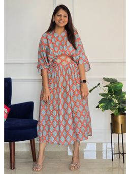 Pink Tree - Orange Muslin Printed Kaftan Dress