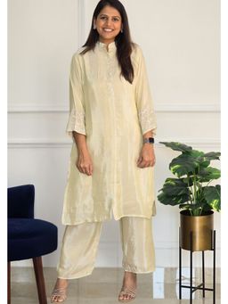 Pink Tree - Beige Synthetic Embellished/Sequined Kurta with Pant