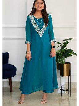 Pink Tree - Blue Organza Thread Work Kurta with Pant
