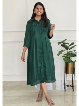 Pink Tree - Green Satin Embellished/Sequined Midi Dress