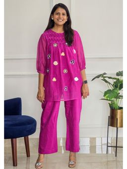 Pink Tree - Magenta Chanderi Embroidered Top with Pant Co-Ord