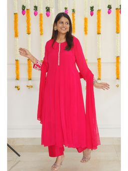 Pink Tree - Pink Chinon Embellished/Sequined Anarkali with Pant