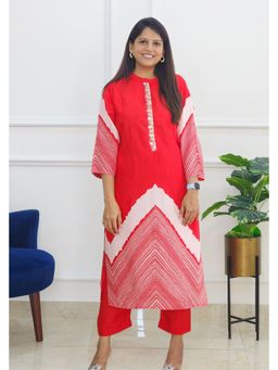 Pink Tree - Red Pure Cotton Printed Kurta with Pant