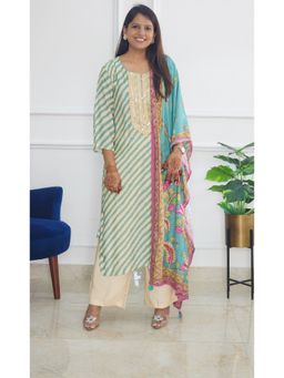 Pink Tree - Turquoise Muslin Printed Kurta with Pant and Dupatta