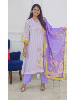 Pink Tree - Purple Chanderi Embroidered Kurta with Pant and Dupatta