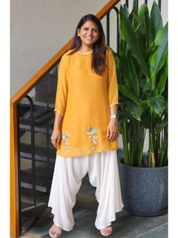 Pink Tree - Yellow Silk Embellished/Sequined Kurti with Pant