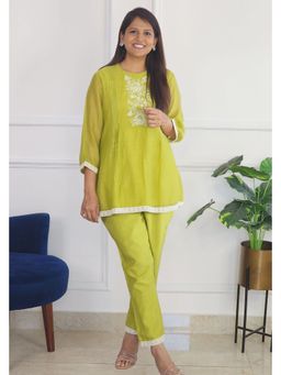 Pink Tree - Green Chanderi Thread Work Tunic with Pant Co-Ord