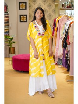 Pink Tree - Yellow Chinon Gota Cape Jacket with Palazzo