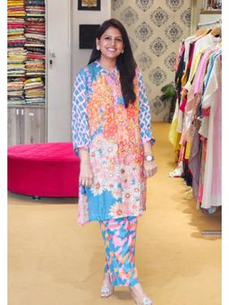 Pink Tree - Turquoise Muslin Mirror Work Kurta with Pant Co-Ord