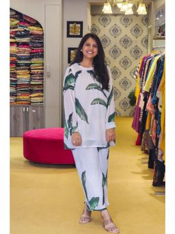 Pink Tree - White Georgette Printed Top with Pant Co-Ord
