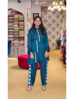 Pink Tree - Teal Modal Thread Work Kurti with Pant Co-Ord