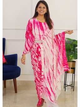 Pink Tree - Pink Chinon Thread Work Maxi Dress with Belt
