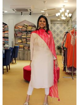 Pink Tree - Off White Silk Embellished/Sequined Kurta with Pant and Dupatta