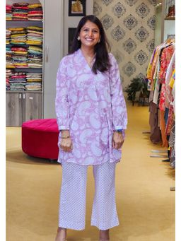 Pink Tree - Lavender Pure Cotton Block Print Kurta with Pant Co-Ord