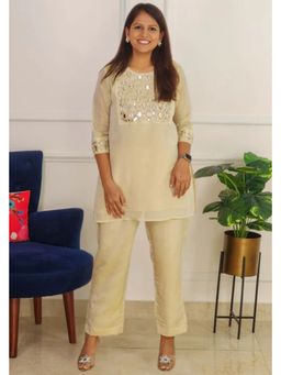 Pink Tree - Gold Tissue Mirror Work Kurta with Pant
