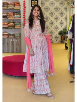Pink Tree - Multi-Color Muslin Printed Kurta with Garara and Dupatta