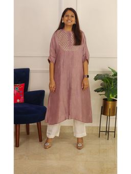 Pink Tree - Grey Silk Thread Work Kurta with Pant
