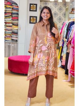 Pink Tree - Brown Muslin Printed Kurta with Pant Co-Ord Set