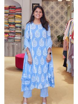 Pink Tree - Blue Pure Cotton Printed Kurta with Pant and Dupatta