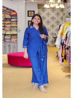 Pink Tree - Blue Muslin Printed Top with Palazzo Co-Ord