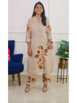 Pink Tree - Beige Pure Cotton Printed Kurta with Pant Co-Ord