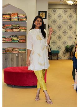 Pink Tree - White Silk Embellished/Sequined Kurta with Dhoti
