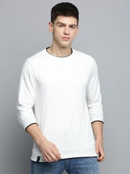 SHOWOFF - Mens Round Neck Solid White Pullover Sweatshirt