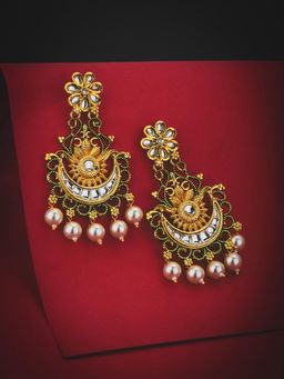 Carlton London - Gold Plated Dangling Pearl Chandelier Chandbalis Earrings for women