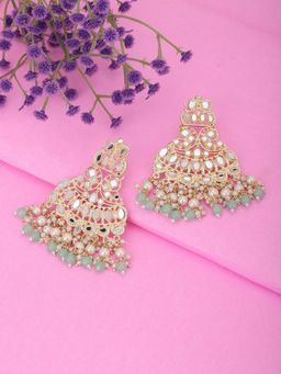 Carlton London - Gold Plated Green Dangling Pearl Chandelier Chandbalis for women