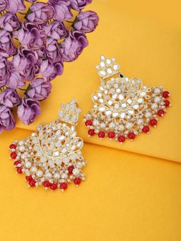 Carlton London - Gold Plated Red Dangling Pearl Chandelier Chandbalis for women