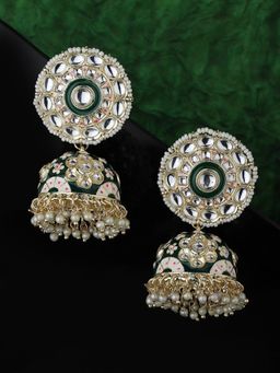Carlton London - Gold Plated Pearl Enamel Green Jhumka Earrings for women