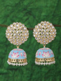 Carlton London - Gold Plated Pearl Enamel Blue Jhumka Earrings for women