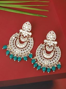 Carlton London - Gold Plated Green Dangling Pearl Chandelier Chandbalis for women