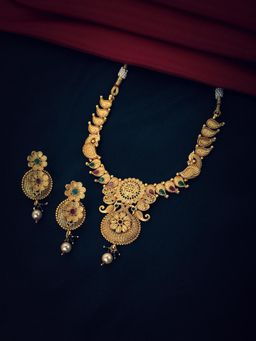 Carlton London - Gold Plated Multi Kundan Bridal Necklace with Earrings Set for women