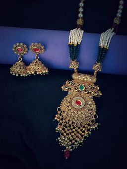 Carlton London - Gold Plated Kundan Bridal Long Necklace with Earrings Set for women