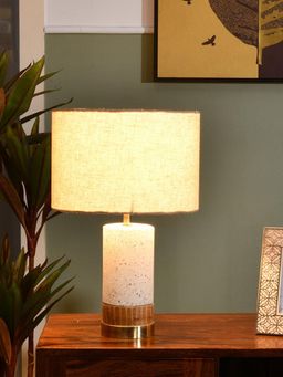 At Home by Nilkamal - Decorative Fabric Shade Terrazzo Wooden Base Table Lamp 60 cm