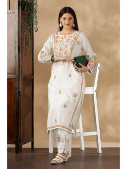 CLUB LOOM - Chikankari Chanderi Cotton White Kurta