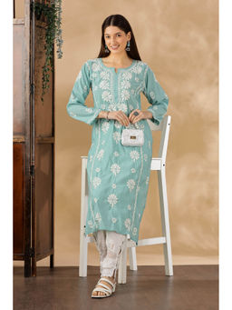 CLUB LOOM - Chikankari Chanderi Cotton Green Kurta