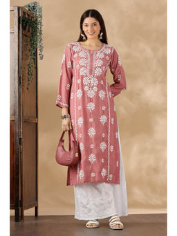 CLUB LOOM - Chikankari Chanderi Cotton Pink Kurta