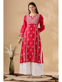 CLUB LOOM - Chikankari Chanderi Cotton Red Kurta
