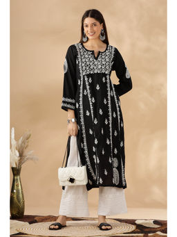 CLUB LOOM - Chikankari Chanderi Cotton Black Kurta