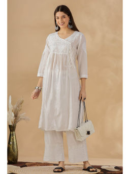 CLUB LOOM - Chikankari Chanderi White Angrakha Kurta