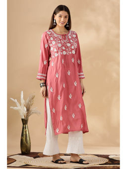 CLUB LOOM - Chikankari Chanderi Cotton Pink Kurta