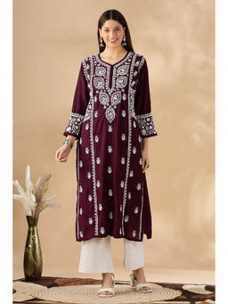 CLUB LOOM - Chikankari Chanderi Cotton Purple Kurta