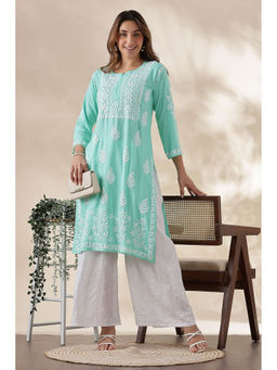 CLUB LOOM - Chikankari Cotton Turquoise Kurta