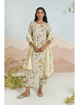 Baise Gaba - Dahlia Off White Kurta with Pant and Dupatta (Set of 3)