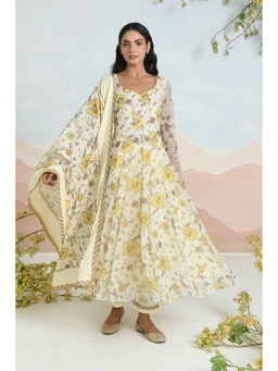 Baise Gaba - Orlina Cream Anarkali Kurta with Pant and Dupatta (Set of 3)