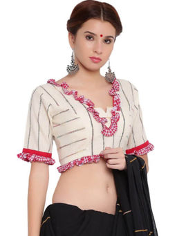 PRATHAA - Bengali Traditional Blouse In Cream Khesh